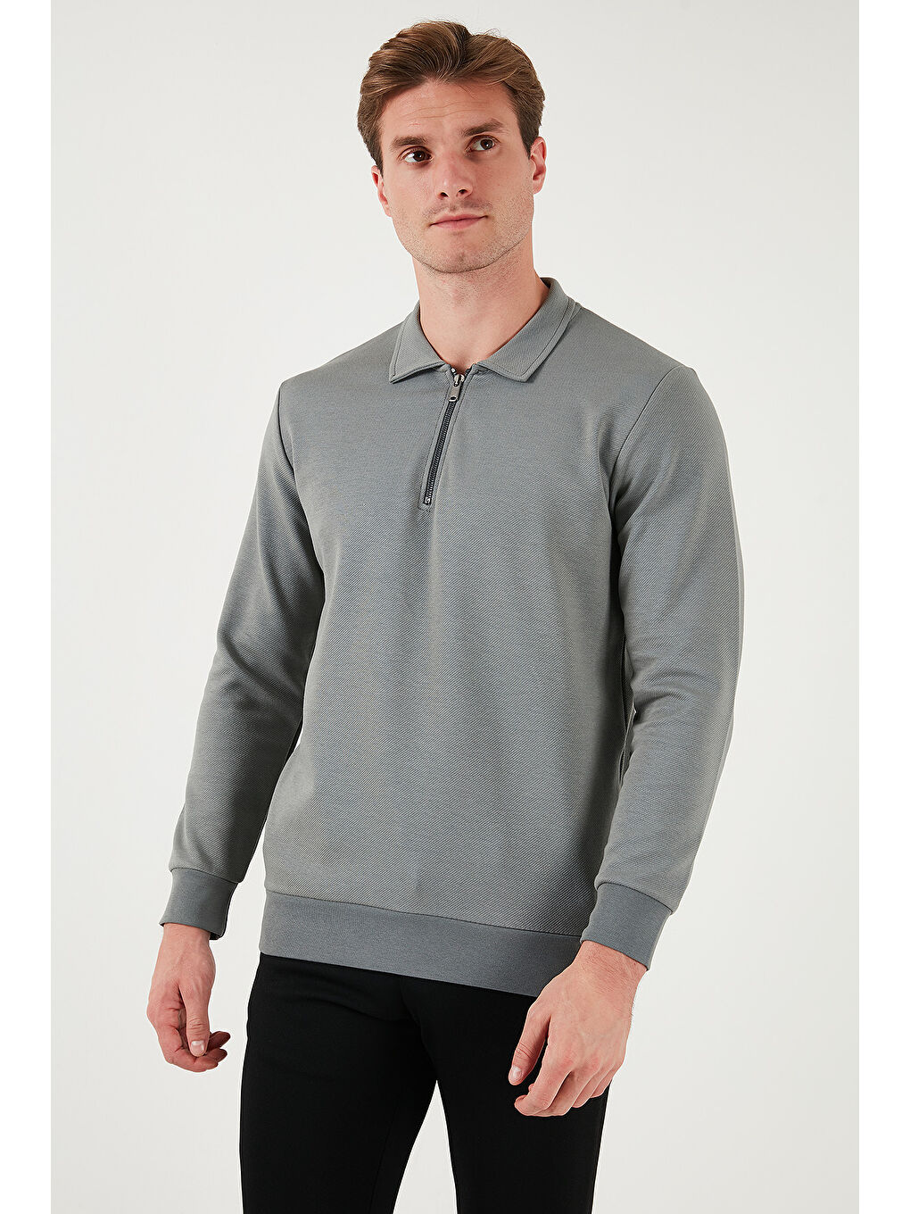 Buratti Açık Haki Pamuklu Regular Fit Yarım Fermuarlı Polo Yaka Erkek Sweat 5905789 - 4