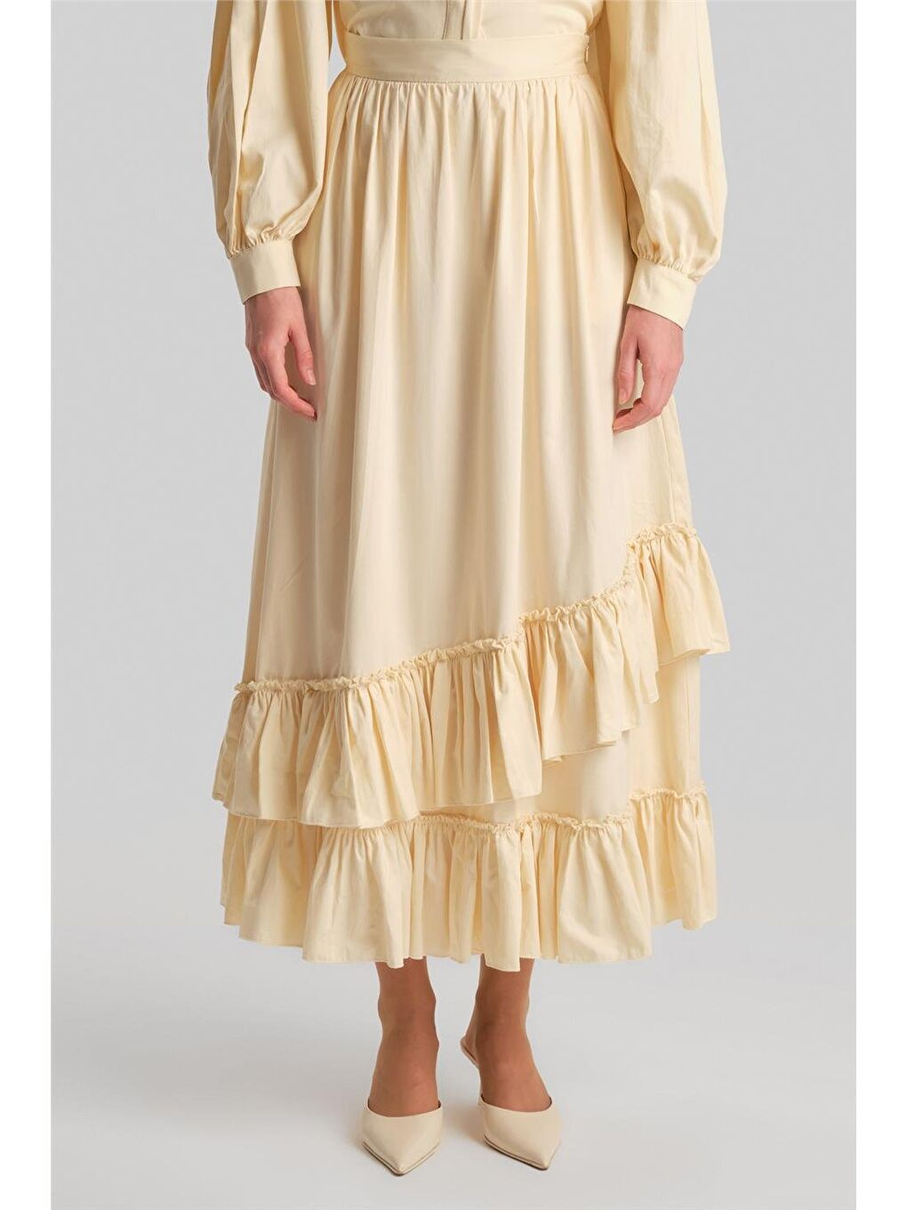 Bej Etek Ucu Fırfırlı Etek 24Y1638 Aytaşı-2