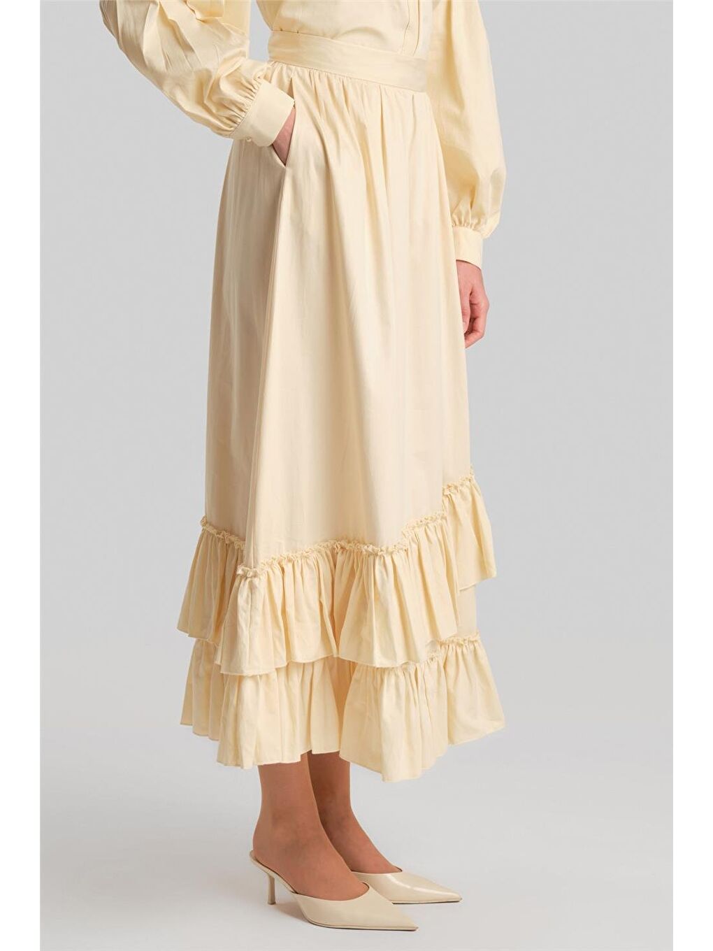 Bej Etek Ucu Fırfırlı Etek 24Y1638 Aytaşı-3