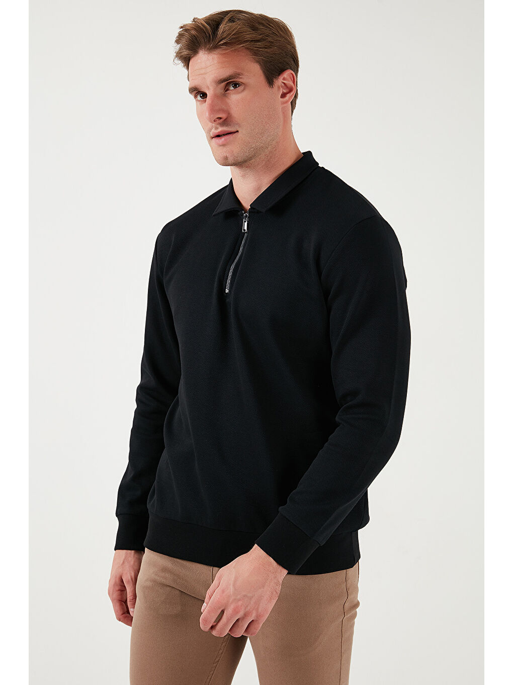 Buratti Siyah Pamuklu Regular Fit Yarım Fermuarlı Polo Yaka Erkek Sweat 5905789 - 3