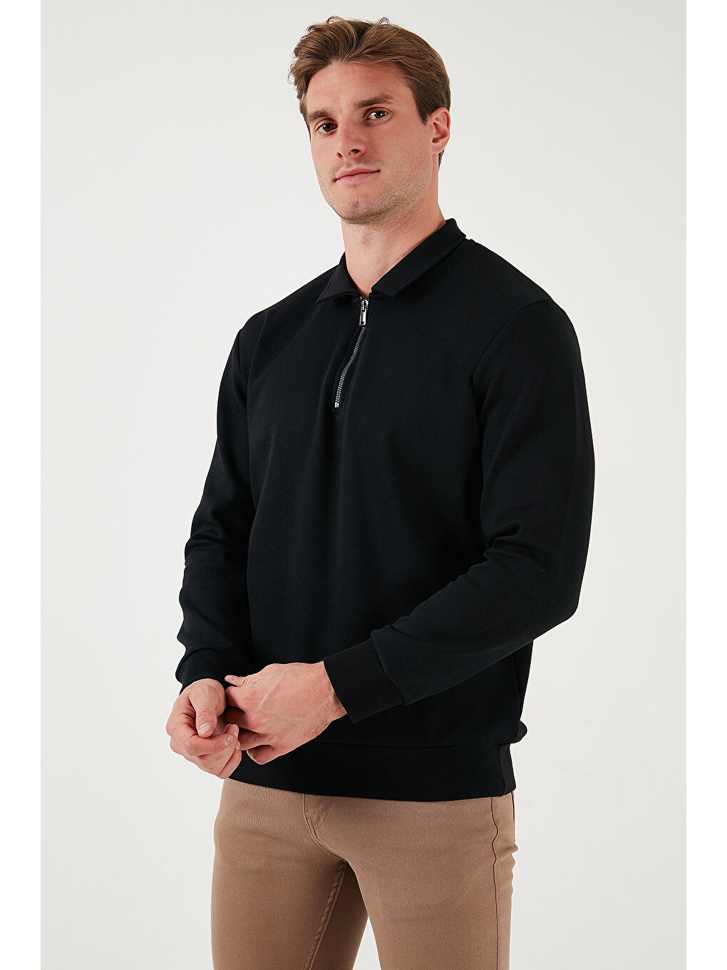 Buratti Siyah Pamuklu Regular Fit Yarım Fermuarlı Polo Yaka Erkek Sweat 5905789 - 4