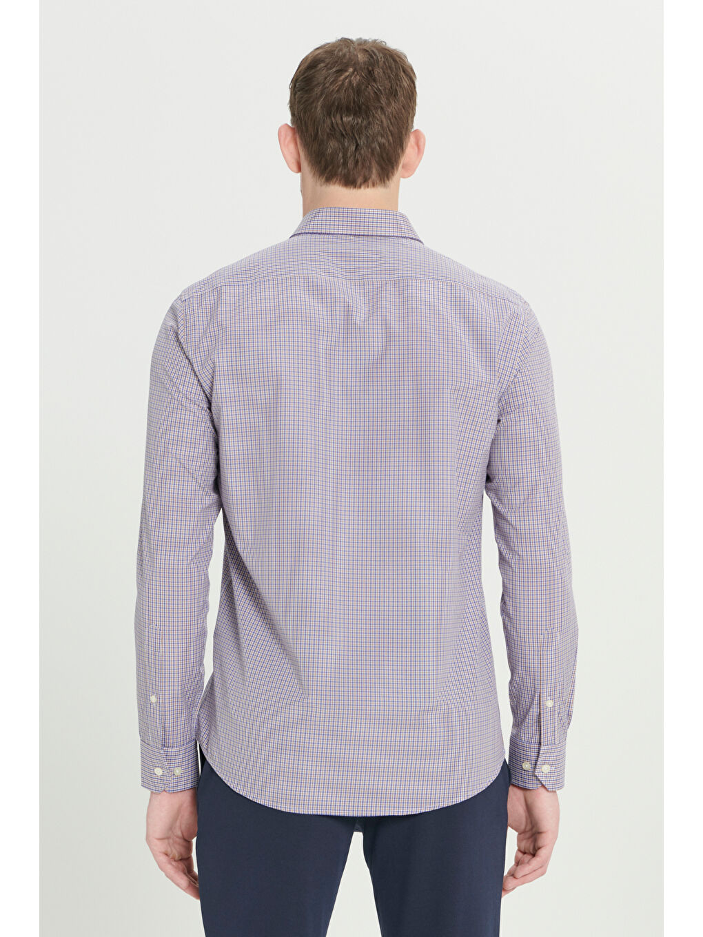 Sarı Erkek Hardal Slim Fit Dar Kesim Düğmeli Yaka Pamuklu Kareli Gömlek-5