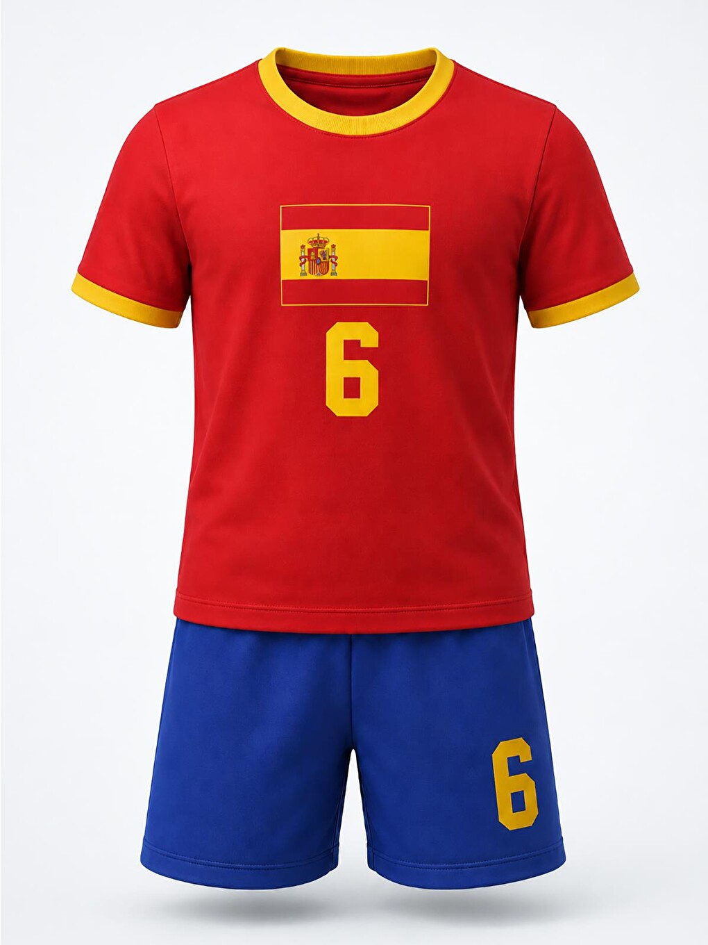 Boys Spain Baskılı 2'li 10-13 Yaş Takım - Pamuk Forma - Kırmızı-1