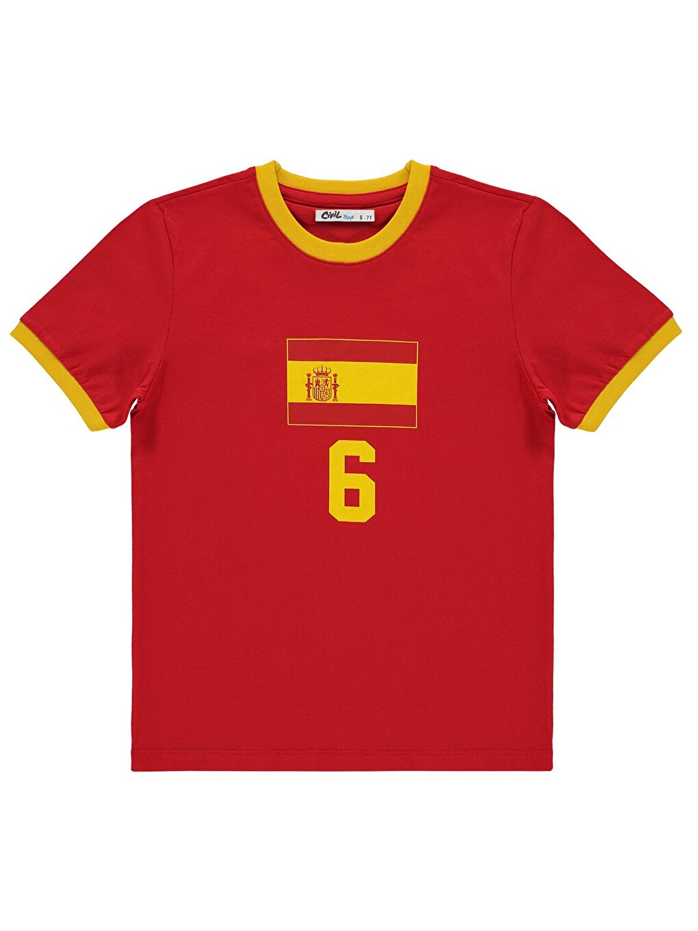 Boys Spain Baskılı 2'li 10-13 Yaş Takım - Pamuk Forma - Kırmızı-2