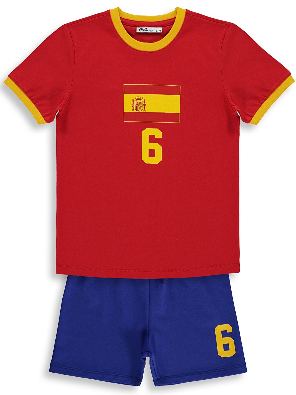 Boys Spain Baskılı 2'li 10-13 Yaş Takım - Pamuk Forma - Kırmızı-3