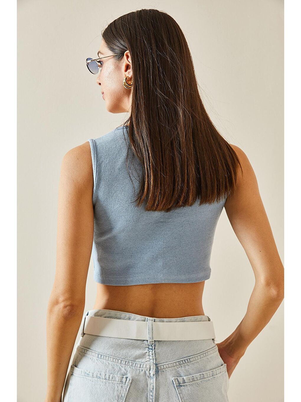 Bebe Mavisi Çıtçıtlı Fitilli Crop Bluz-2