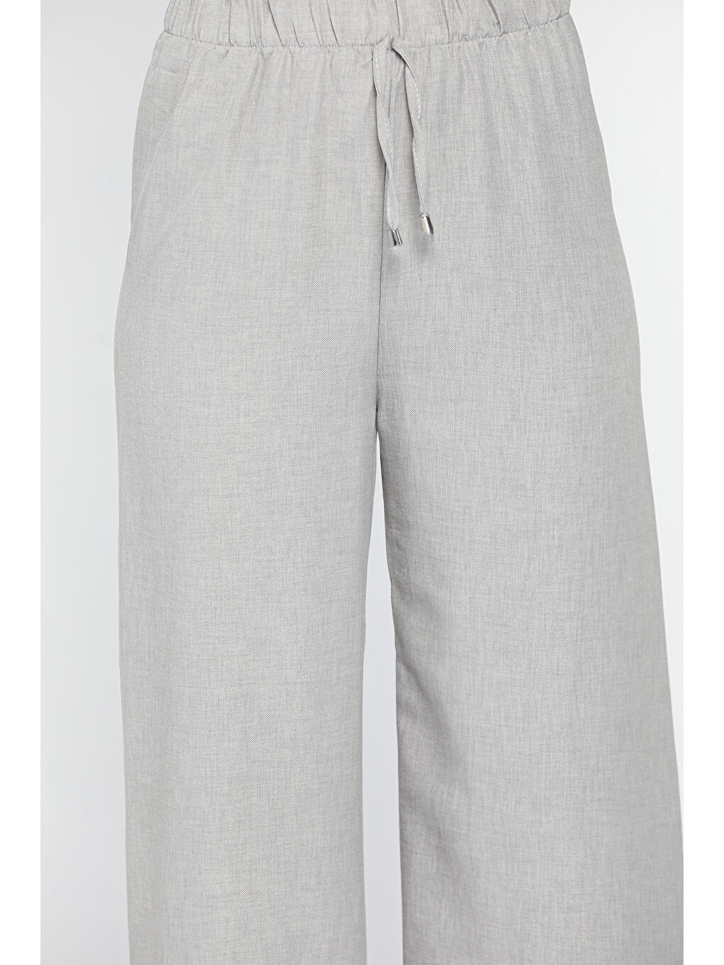 Gri Bel Lastikli Bol Paça Pantolon-3
