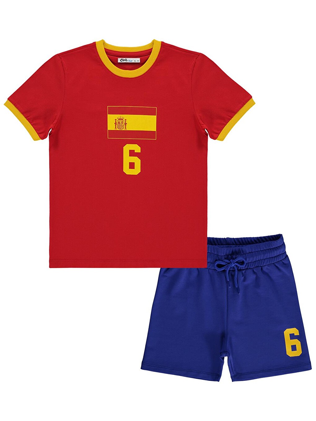 Boys Spain Baskılı 2'li 10-13 Yaş Takım - Pamuk Forma - Kırmızı-5
