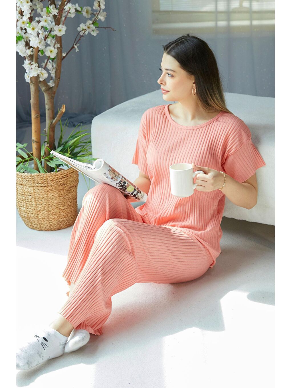 Bisiklet Yaka Kadın Pembe Eşofman Takımı - 22488-2