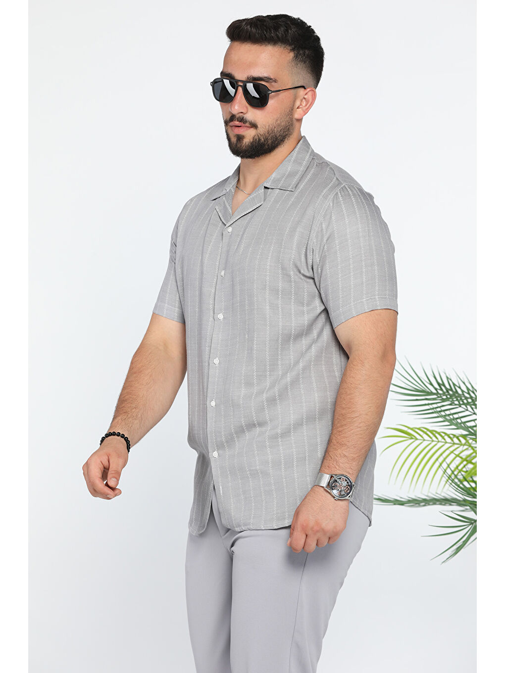 Mishar İtalia Gri Slim Fit Desenli Keten Gömlek