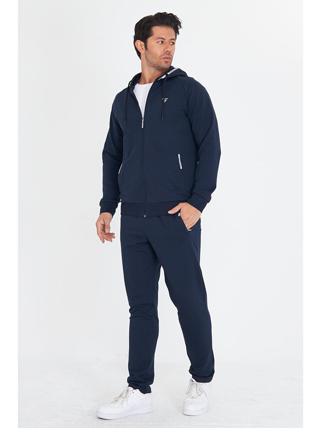 Erkek Pamuklu Kapüşonlu Eşofman Takımı Lacivert 5756-L-1