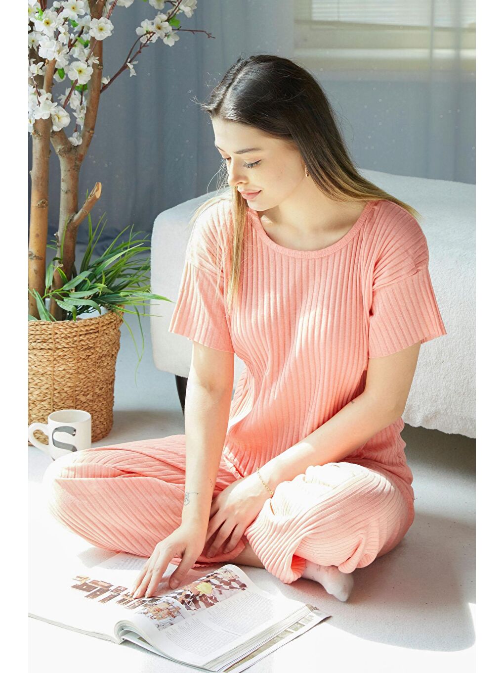 Bisiklet Yaka Kadın Pembe Eşofman Takımı - 22488-3