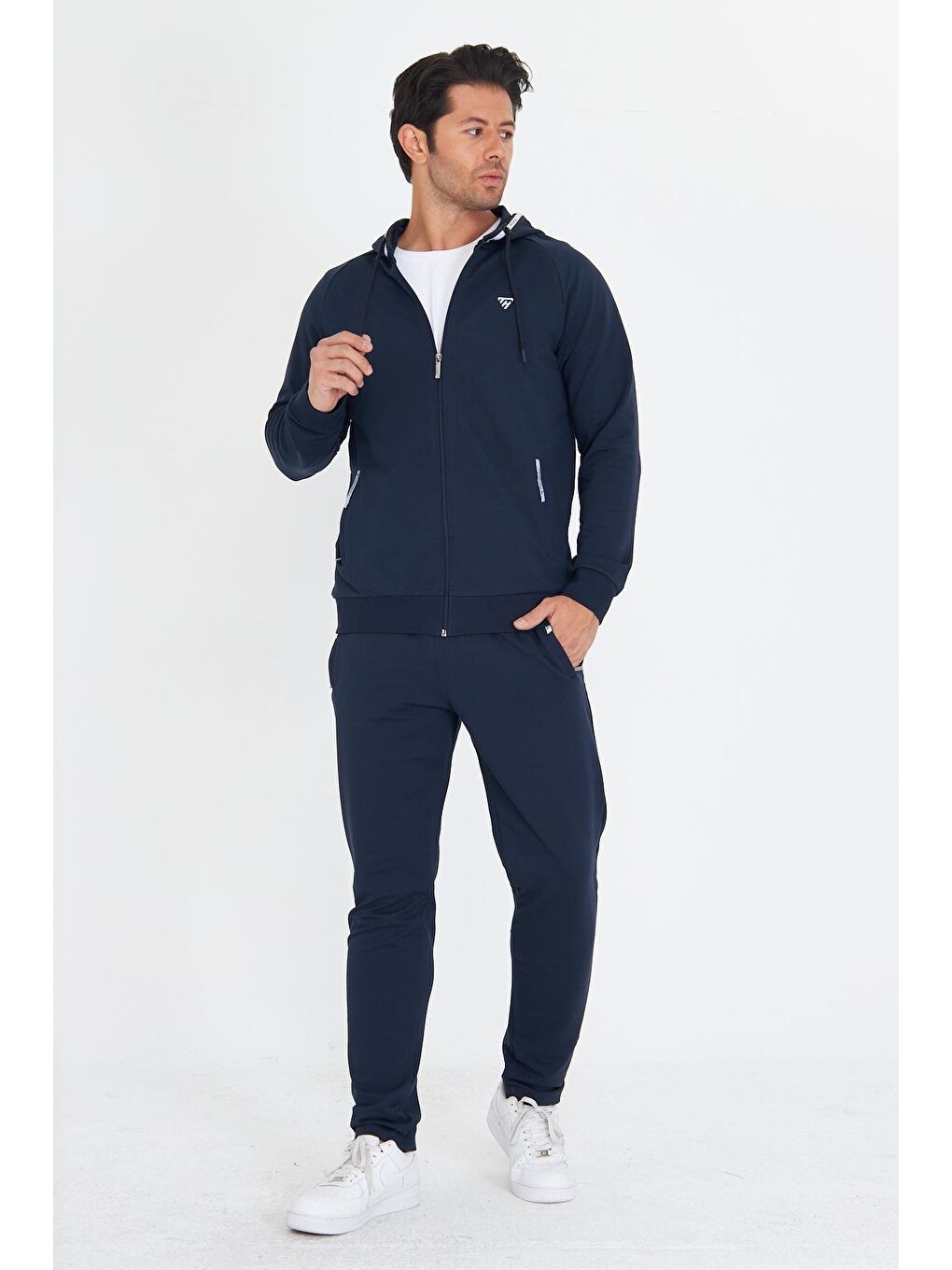 Erkek Pamuklu Kapüşonlu Eşofman Takımı Lacivert 5756-L-2