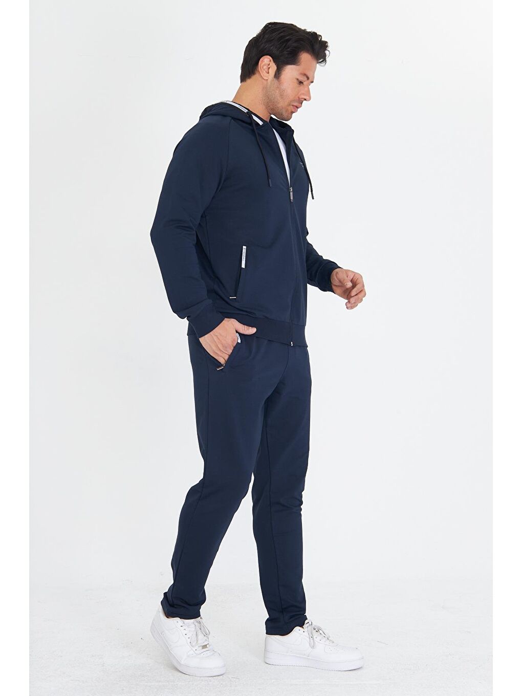 Erkek Pamuklu Kapüşonlu Eşofman Takımı Lacivert 5756-L-3