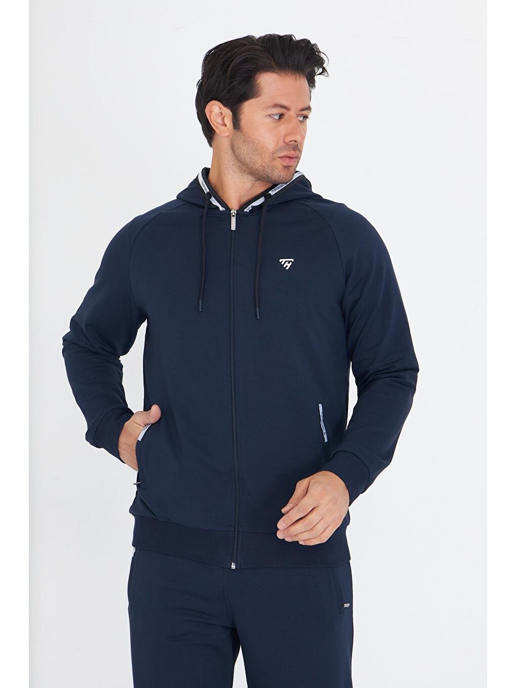 Erkek Pamuklu Kapüşonlu Eşofman Takımı Lacivert 5756-L-4