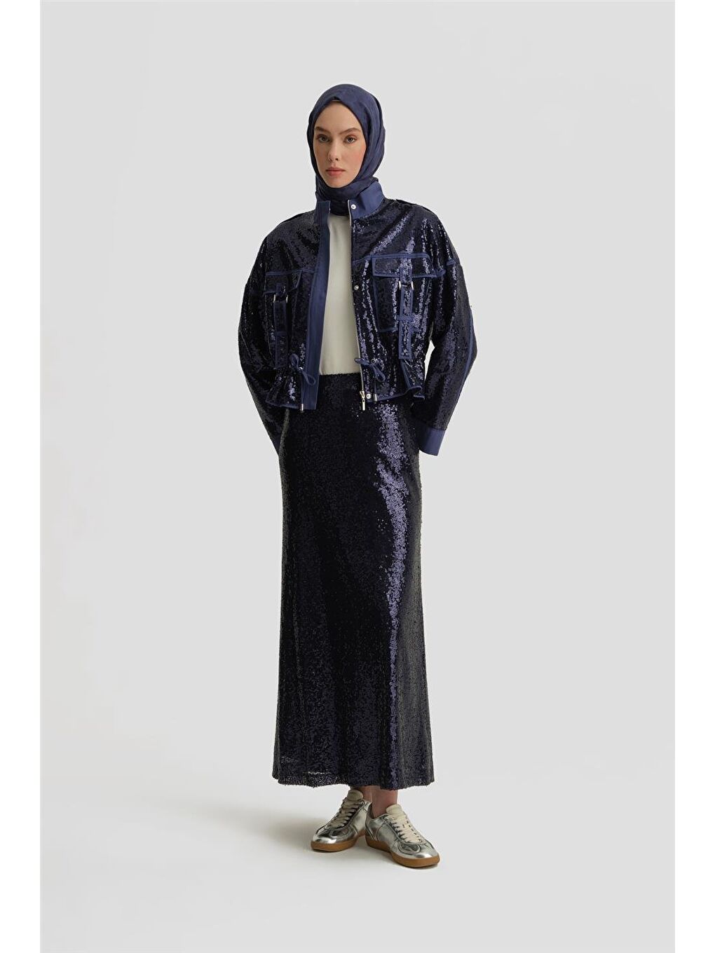 Gizli Cepli Payetli Etek 25Y1832 Morcivert