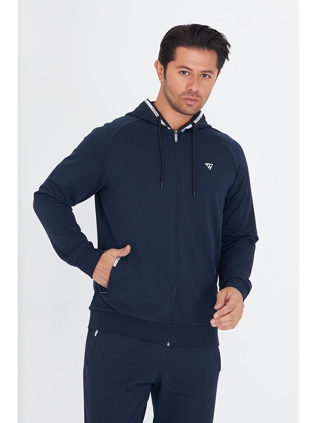 Erkek Pamuklu Kapüşonlu Eşofman Takımı Lacivert 5756-L-5