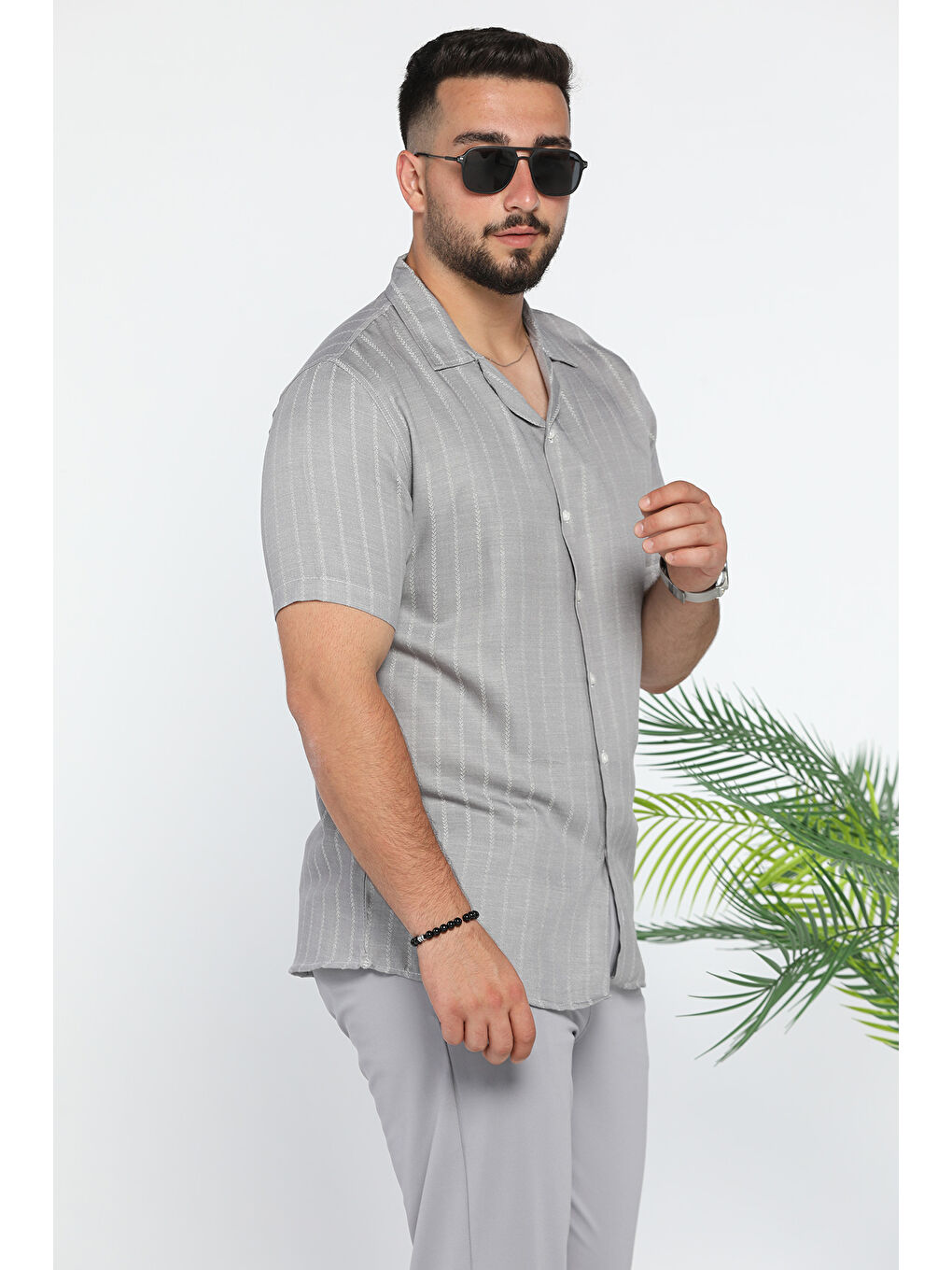 Mishar İtalia Gri Slim Fit Desenli Keten Gömlek - 1