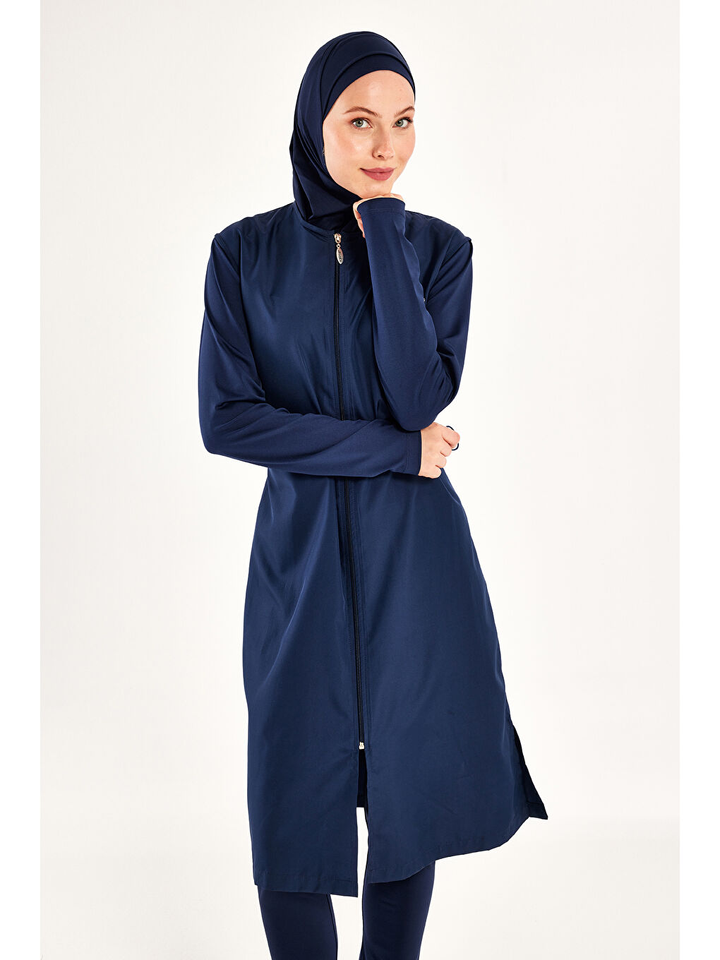 UV Korumalı Büyük Beden Uzun Tam Boy Tam Kapalı Tesettür Mayo 1302 Lacivert-4