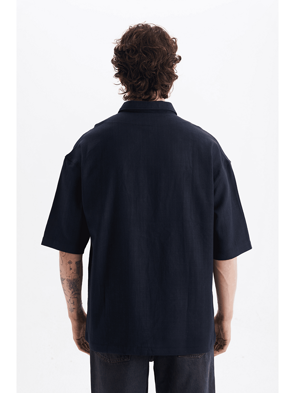 Erkek Lilyum Keten Fermuarlı Cepli Gömlek Lacivert-2