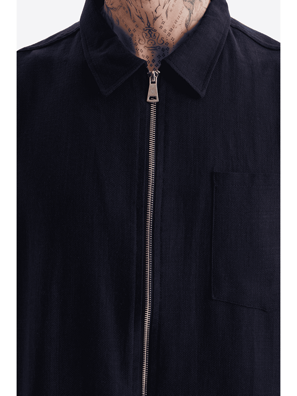 Erkek Lilyum Keten Fermuarlı Cepli Gömlek Lacivert-3