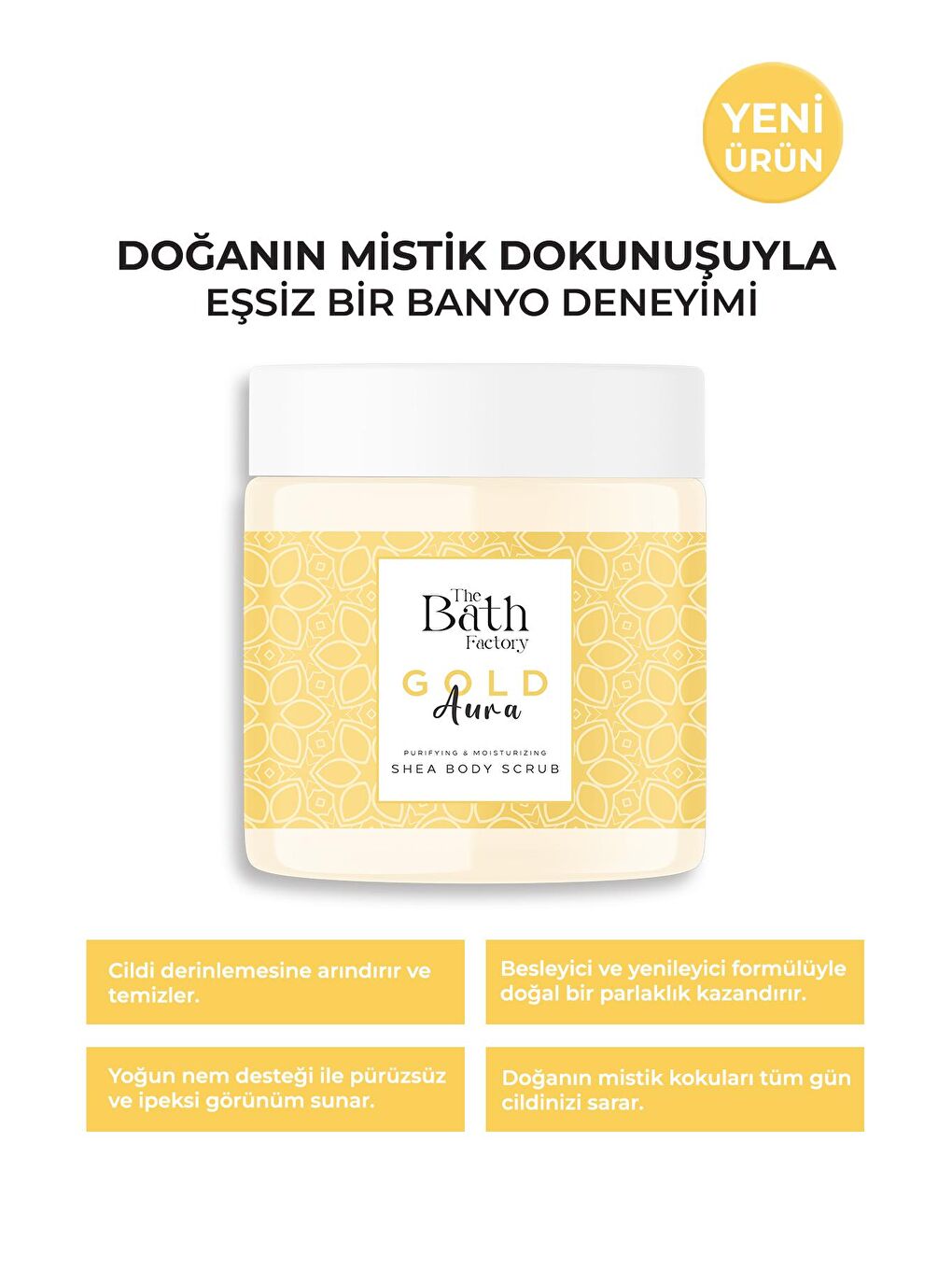 THE BATH FACTORY Şeffaf Nemlendirici ve Arındırıcı Shea Vücut Peelingi - Gold Aura 300 g