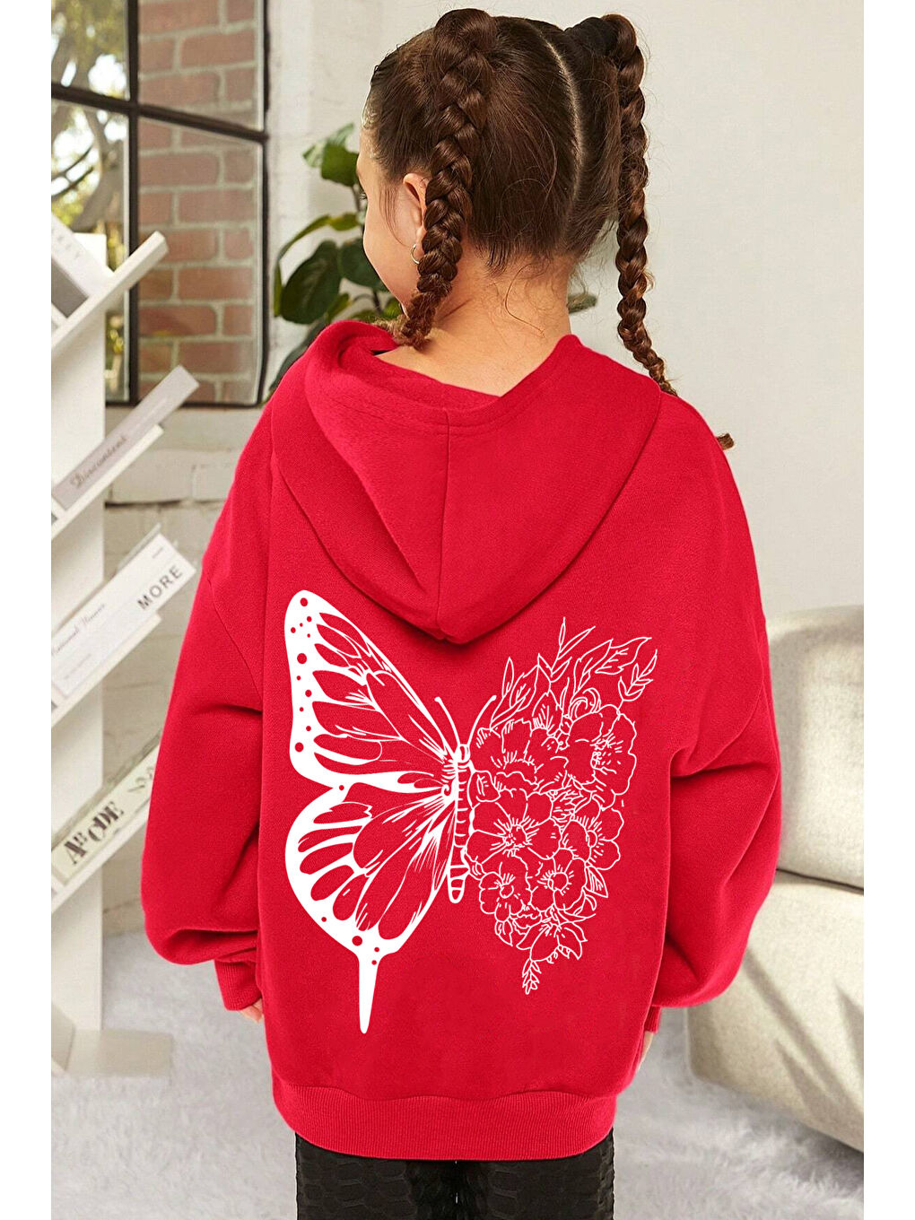 uyguntarz Kırmızı Çocuk Drawing Butterflies Baskılı Sweatshirt - 1