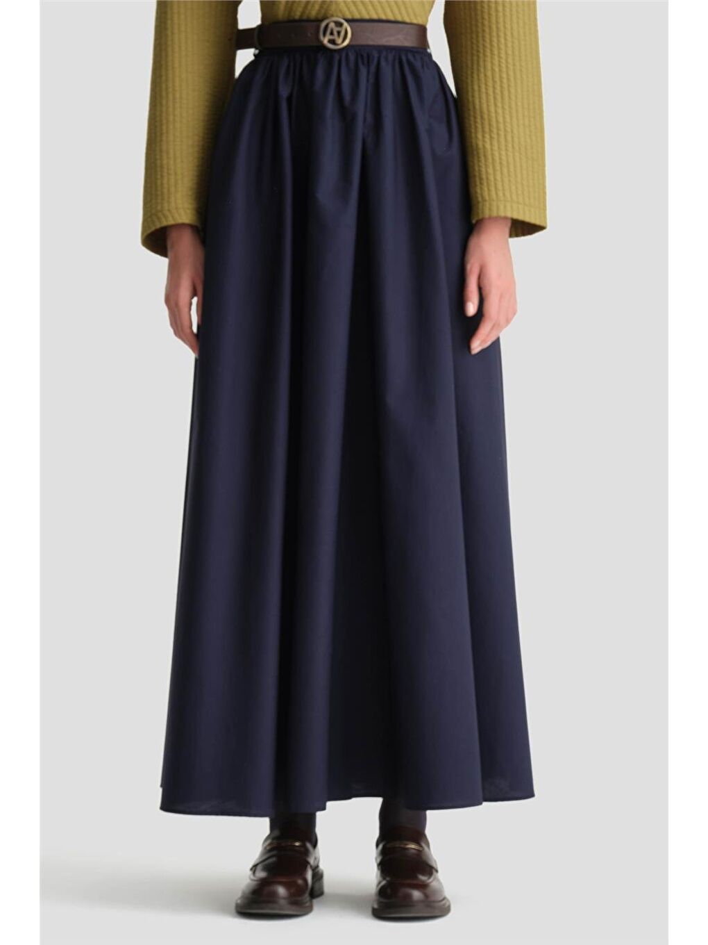 Deri Kemerli Büzgülü Etek 24K1717 Lacivert-2