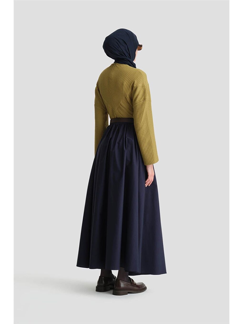 Deri Kemerli Büzgülü Etek 24K1717 Lacivert-5