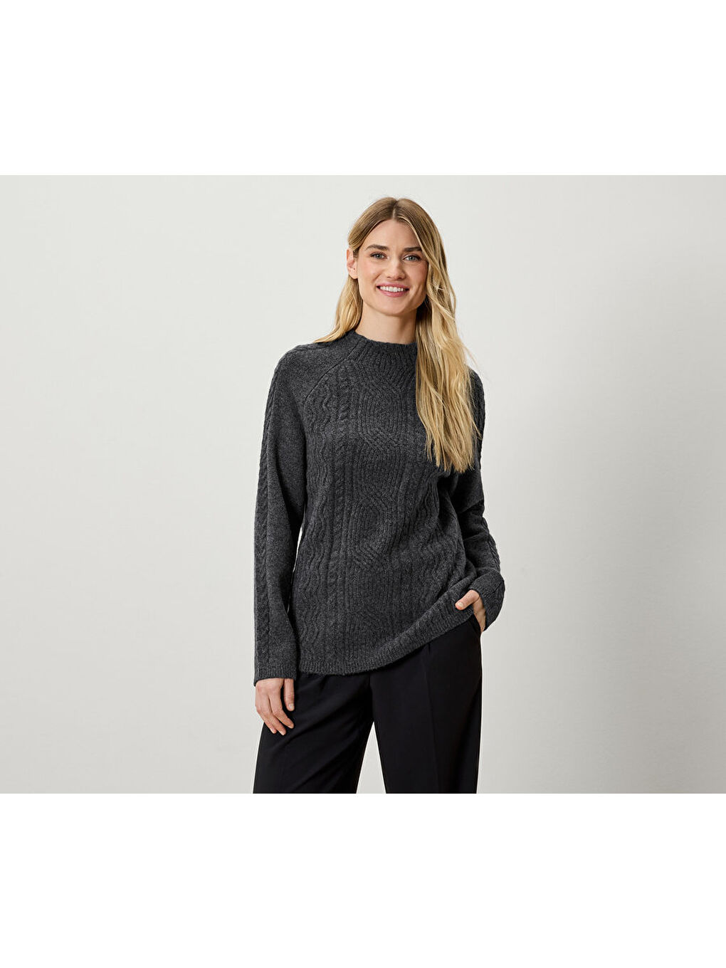 Kadın Kazak, Saç Örgü, Gri