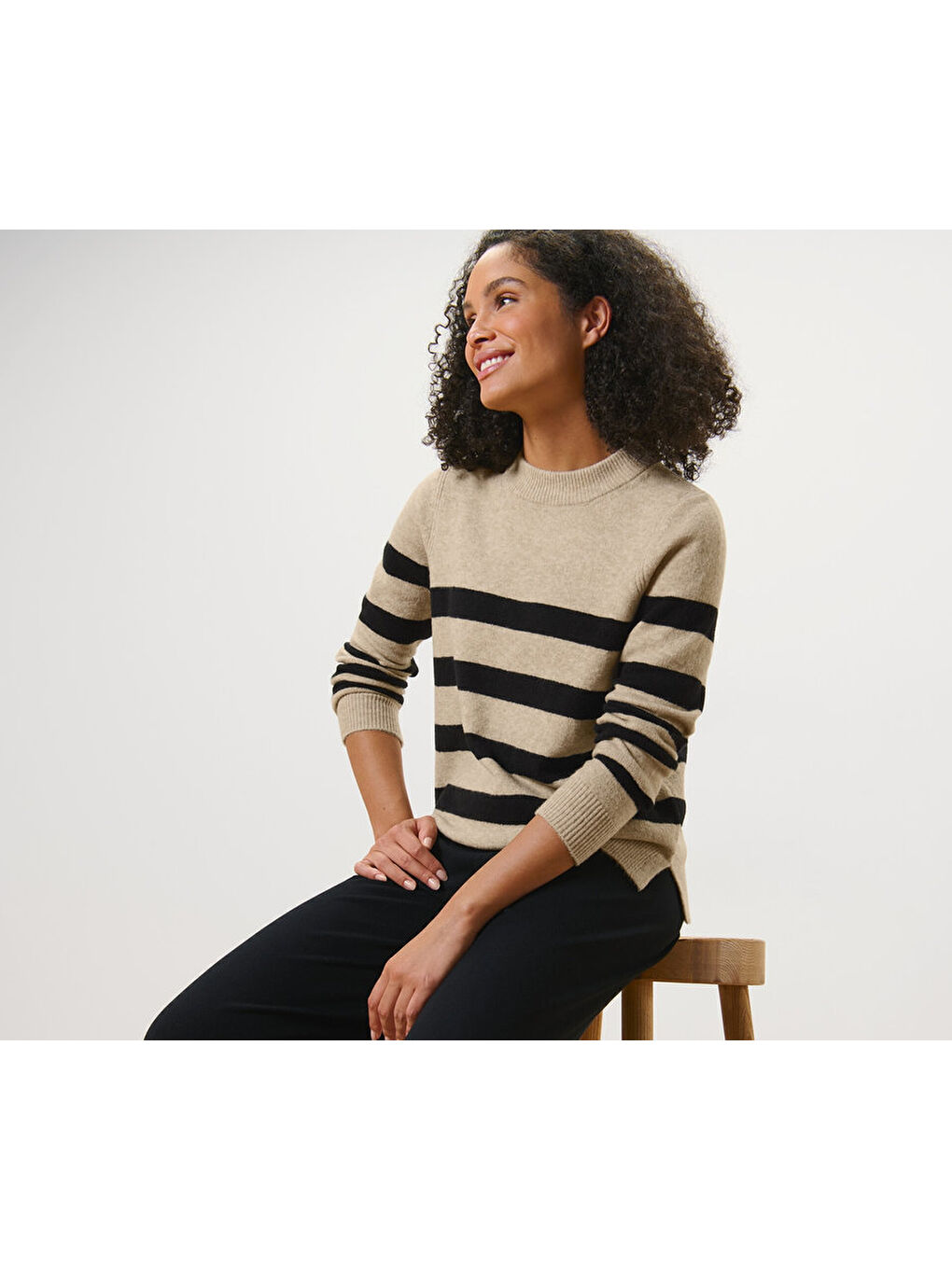 Bej Kadın Örgü Kazak, Çizgili