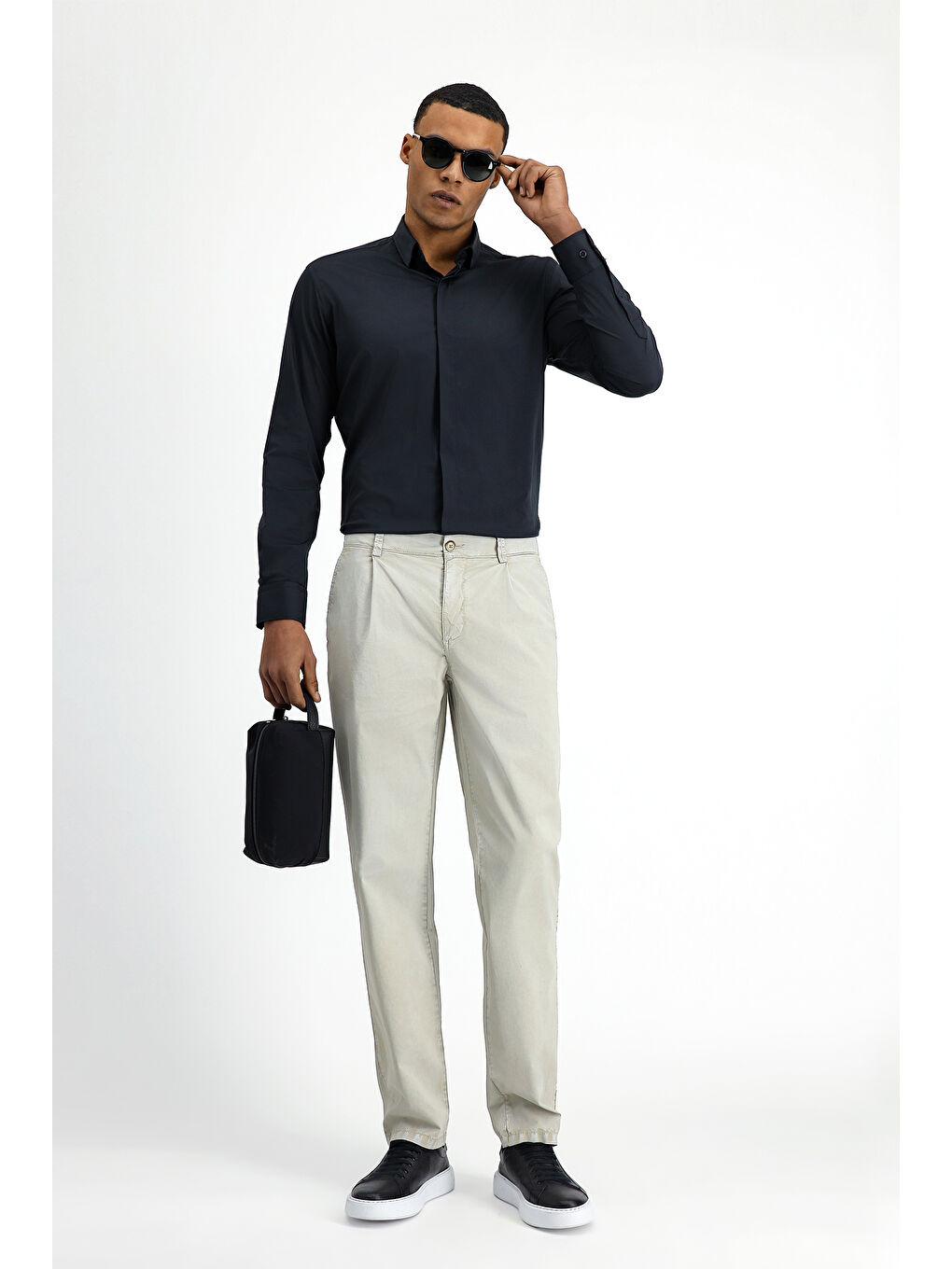 Gri Regular Fit Elastanlı Kanvas / Chino Pantolon-1