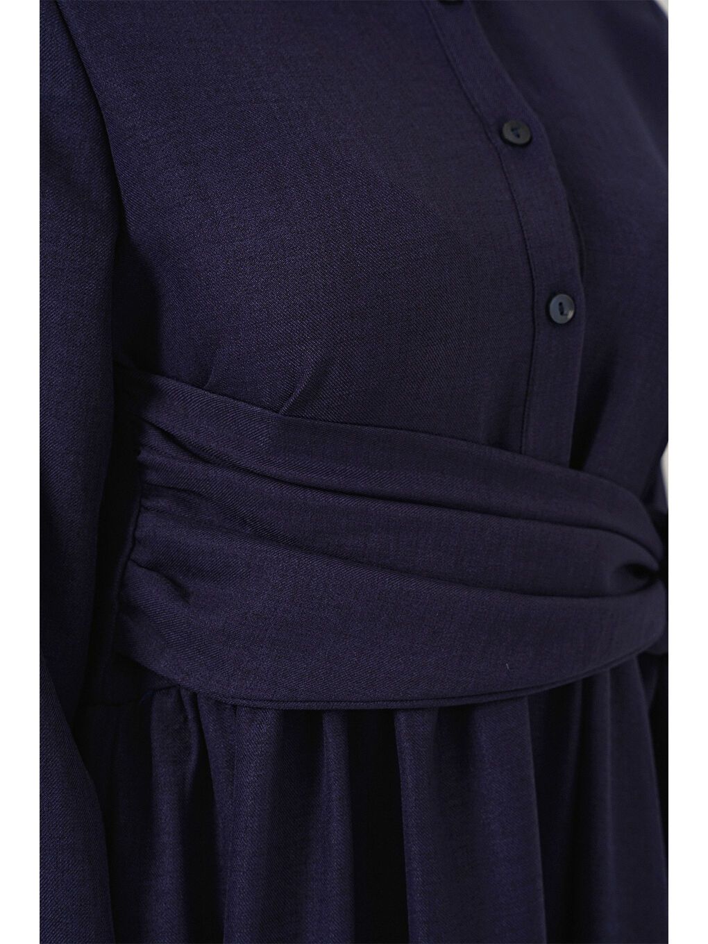 Kadın Önü Bağlamalı Keten Elbise 2574 - Lacivert-5