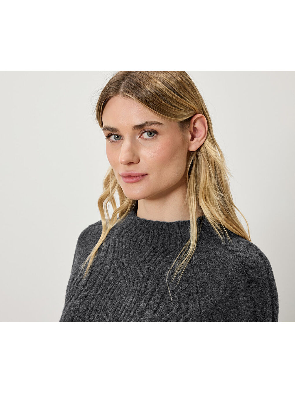 Kadın Kazak, Saç Örgü, Gri-2