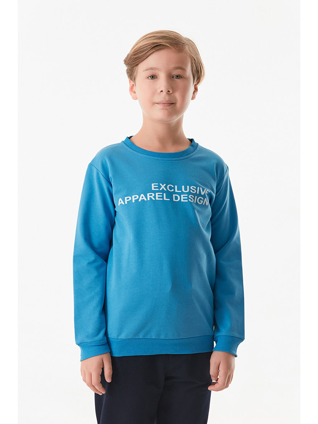 Fullamoda Mavi Yazı Baskılı Erkek Çocuk Sweatshirt