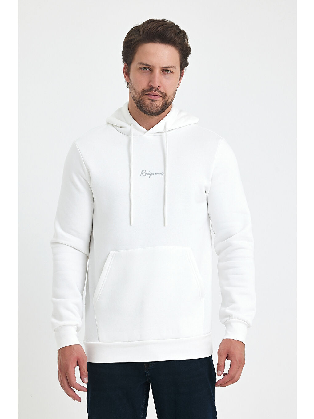 Rodi Ekru 3 İp Şardonlu Kapüşonlu Baskılı Cepli Sweatshirt 5281