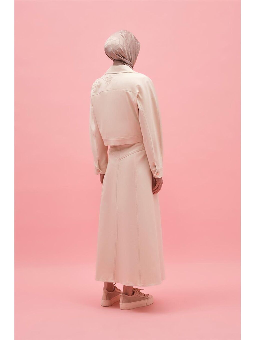 Bej Kulplu Ham Denim Etek 25Y1827 Naturel-1