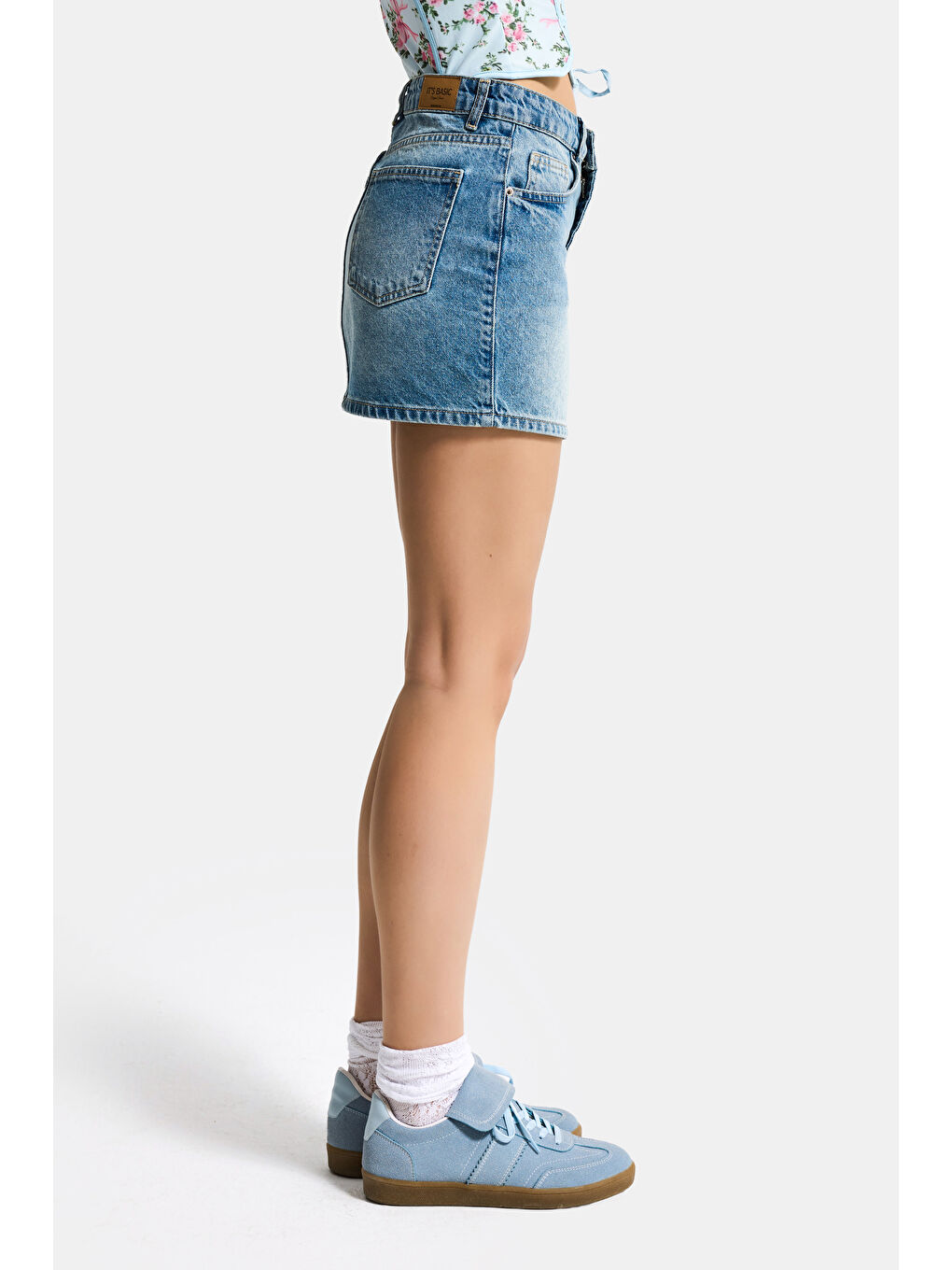 Mavi Kadın Tint Jean Rengi 2s6-3 Mini Boy Yandan Düğmeli Denim Etek-3