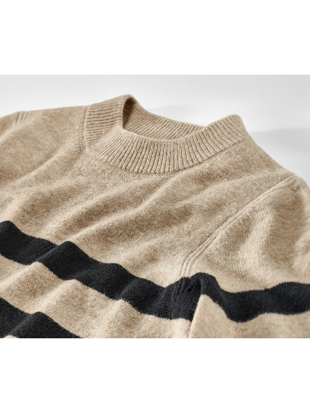 Bej Kadın Örgü Kazak, Çizgili-5