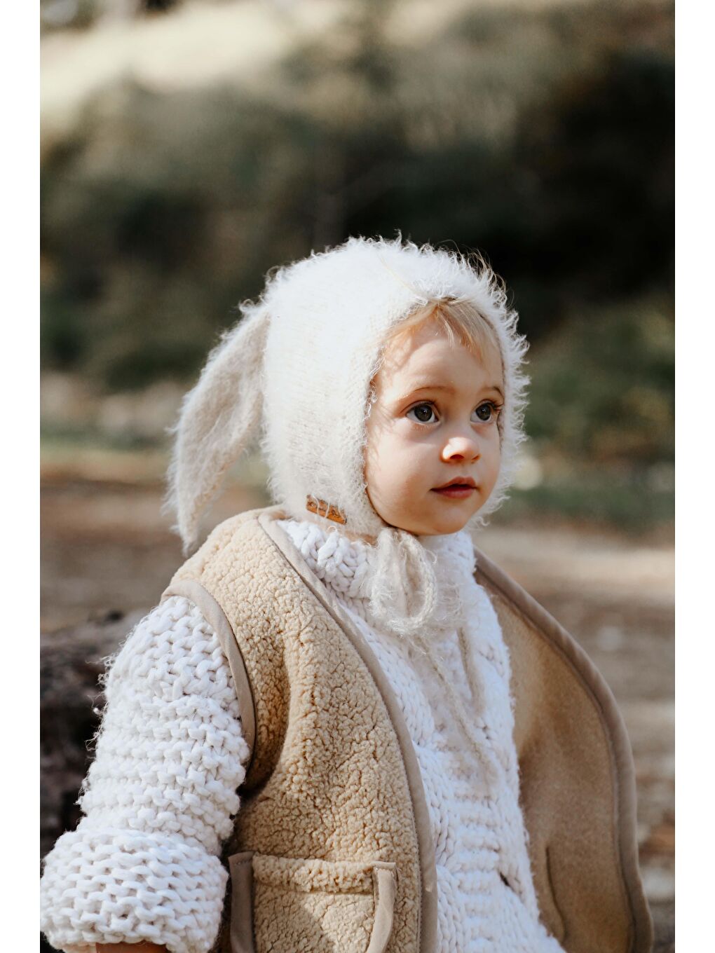 Bej Tavşan Kulaklı Bebek Beresi Model 9-3