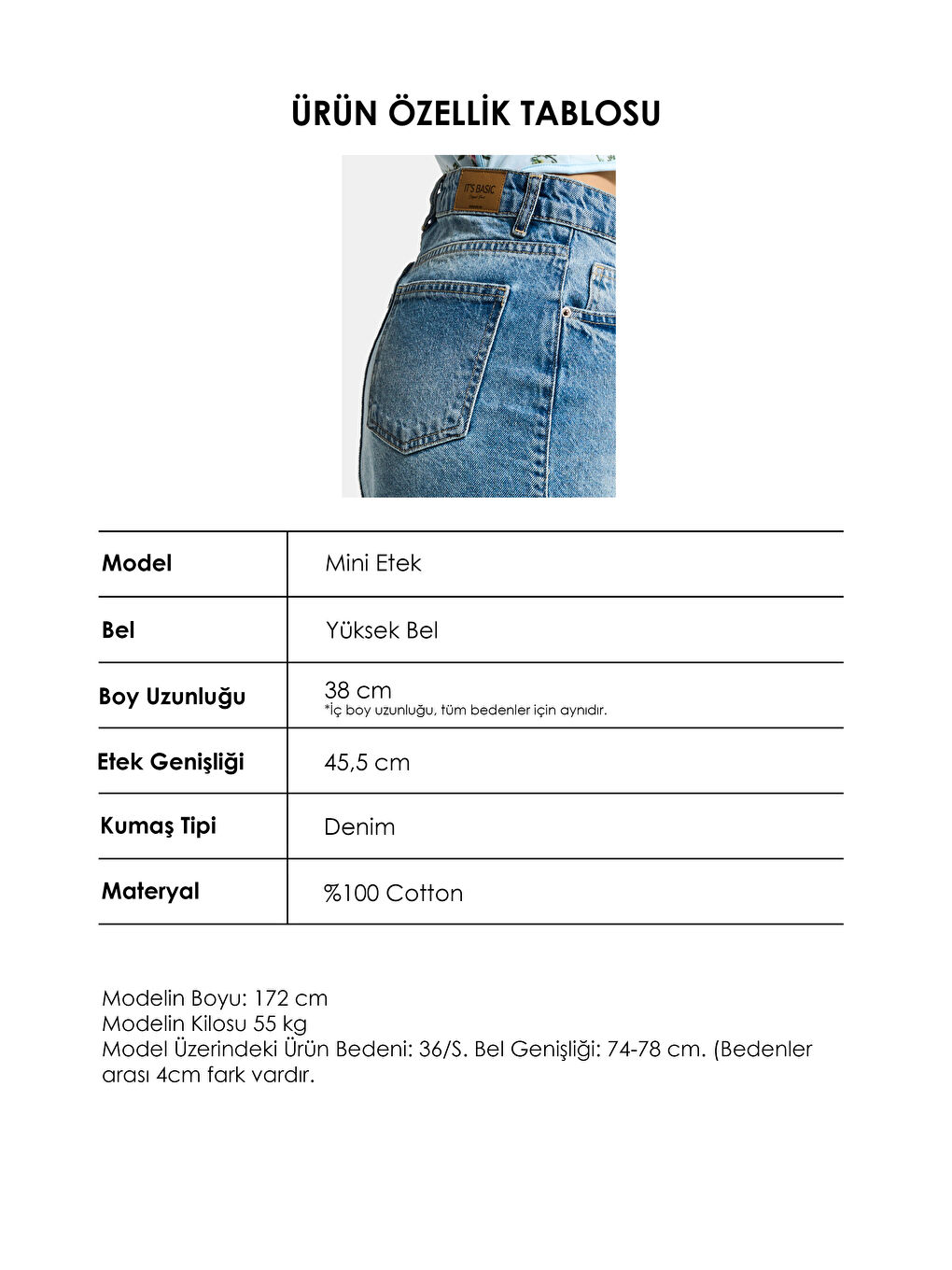 Mavi Kadın Tint Jean Rengi 2s6-3 Mini Boy Yandan Düğmeli Denim Etek-5