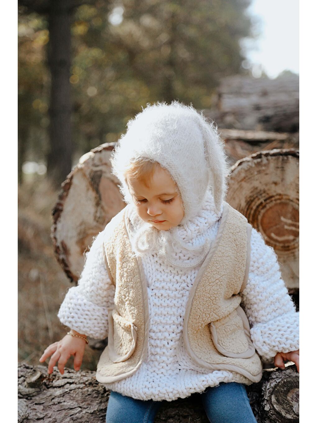 Bej Tavşan Kulaklı Bebek Beresi Model 9-4