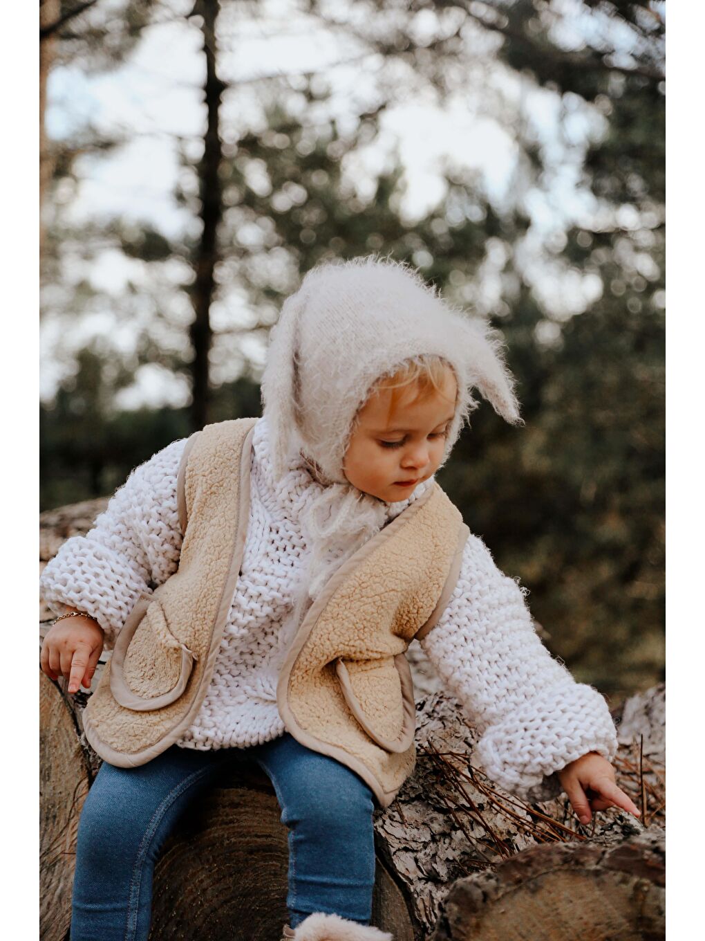 Bej Tavşan Kulaklı Bebek Beresi Model 9-5