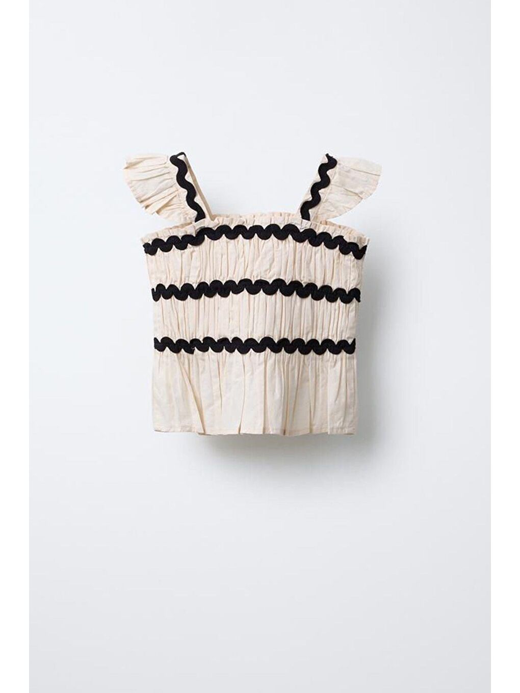 Bej Kız Çocuk Keten Kumaş Fisto Şeritli Bluz Ve Pantolon Alt Üst Takım-1