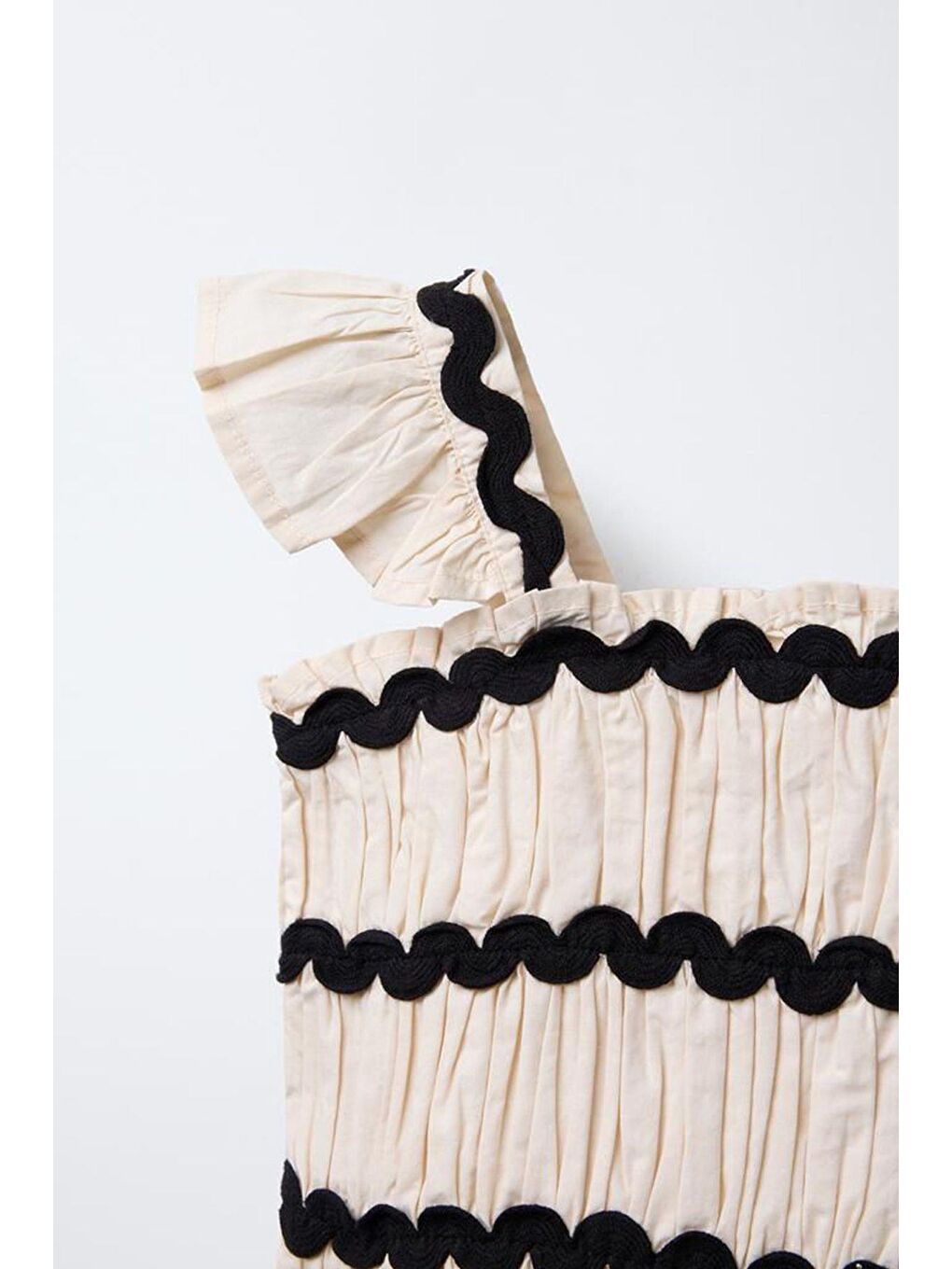 Bej Kız Çocuk Keten Kumaş Fisto Şeritli Bluz Ve Pantolon Alt Üst Takım-2