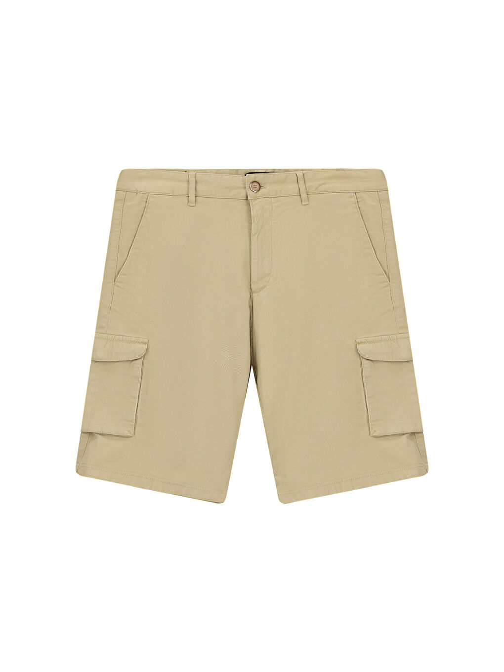 Bej Regular Fit Kargo Cepli Pamuklu Bermuda Şort