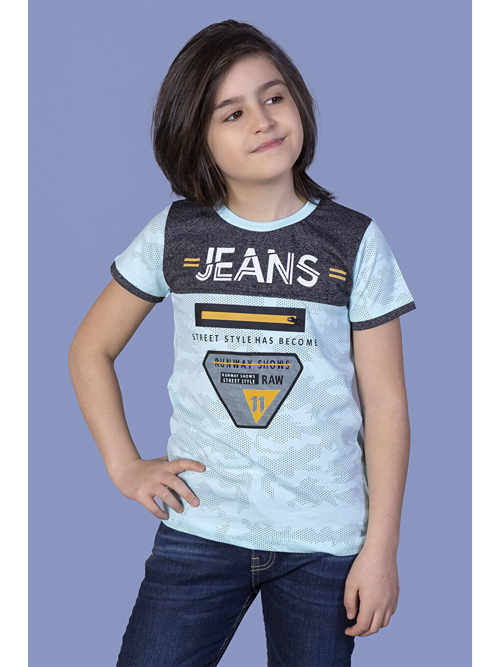 Toontoykids Turkuaz Erkek Çocuk Jeans Baskı Tişört