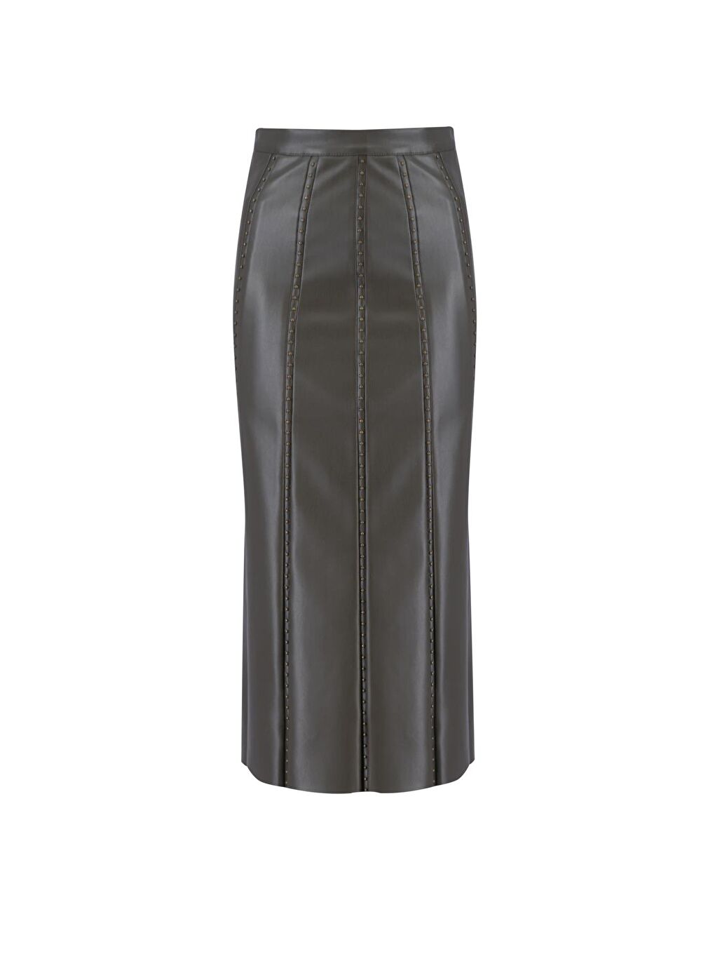 Trok Biyeli Deri Etek 24K1720 Haki-4