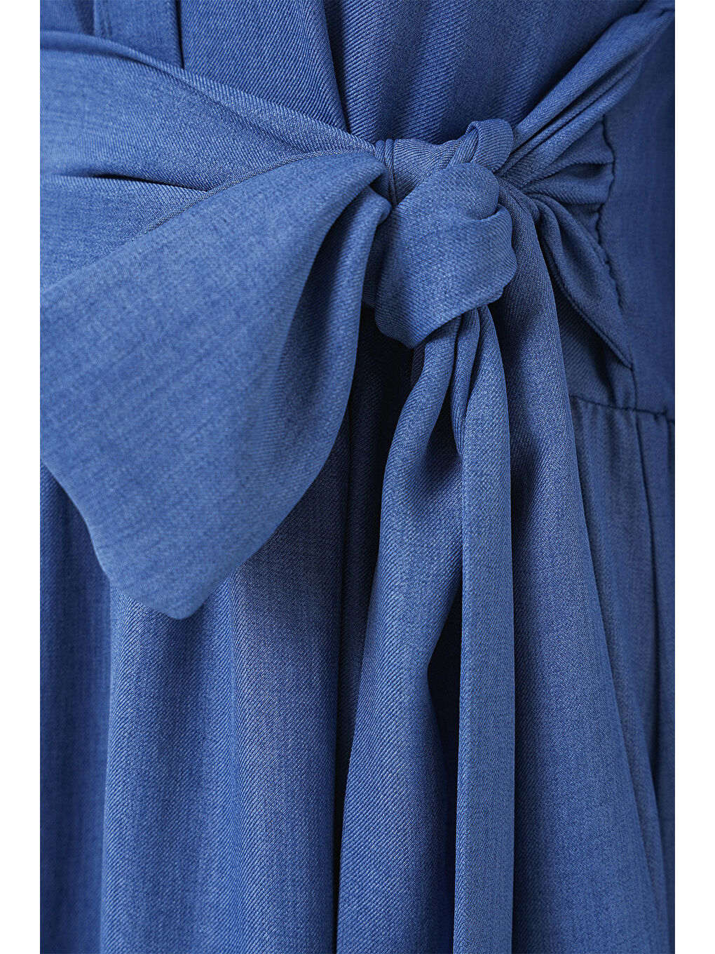 Kadın Önü Bağlamalı Keten Elbise 2574 - İndigo-4