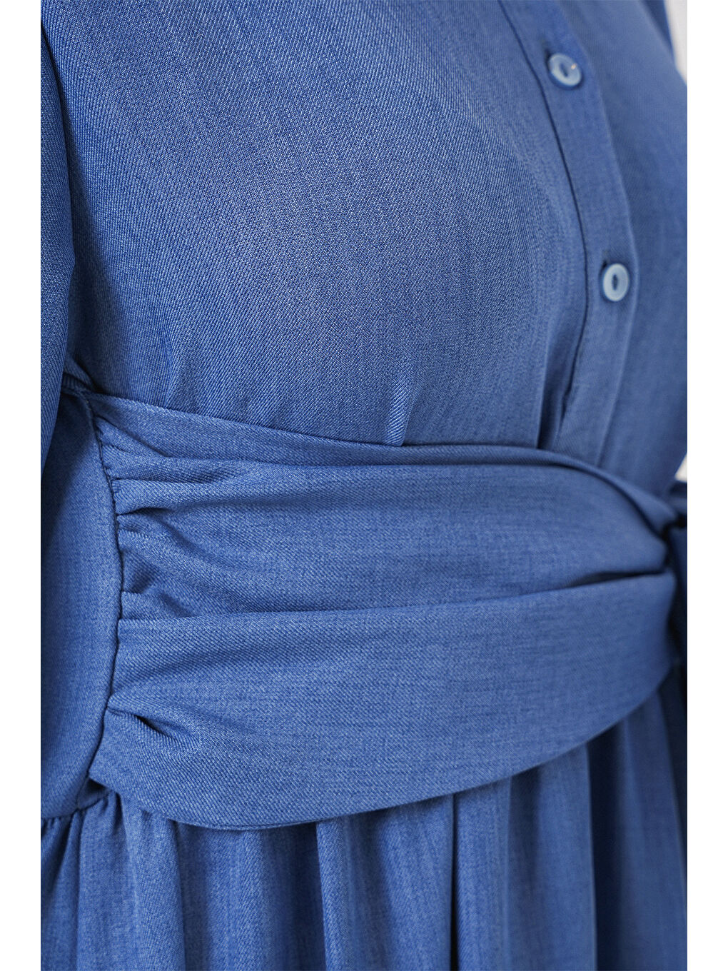 Kadın Önü Bağlamalı Keten Elbise 2574 - İndigo-5